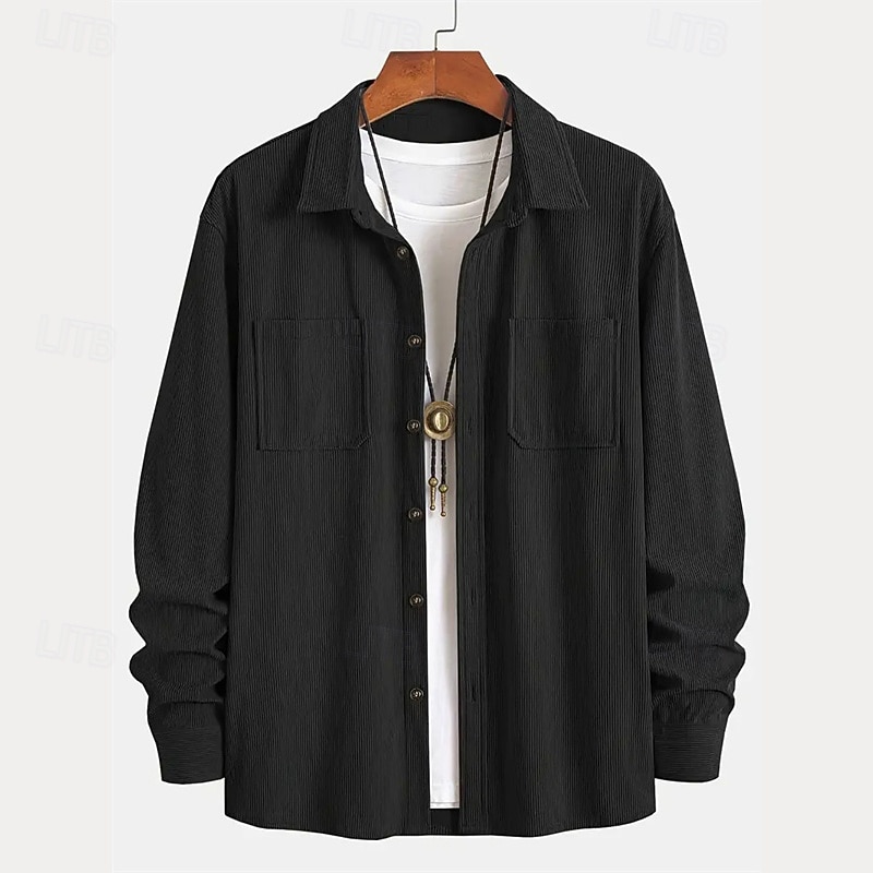 Homens jaqueta leve Jaqueta de Camisa Jaqueta casual Cabana Férias Diário Respirável Bolsos Primavera Outono Tecido Moda Clássico Lapela Padrão Preto Azul Verde Tropa Cinzento Casaco de 2026 por $30.99 –P5