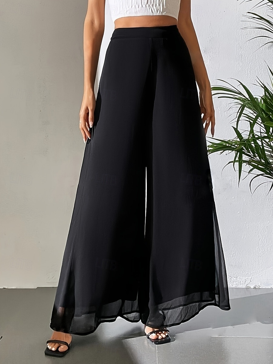 Mulheres Perna larga chinês Moda Roupa de rua Básico Comprimento total Cintura Alta Tecido Cintura elástica Confortável Macio Com Stretch Ao ar livre Rua Casual Marron Escuro Vinho Preto Branco Verão de 2025 por $26.99 –P17