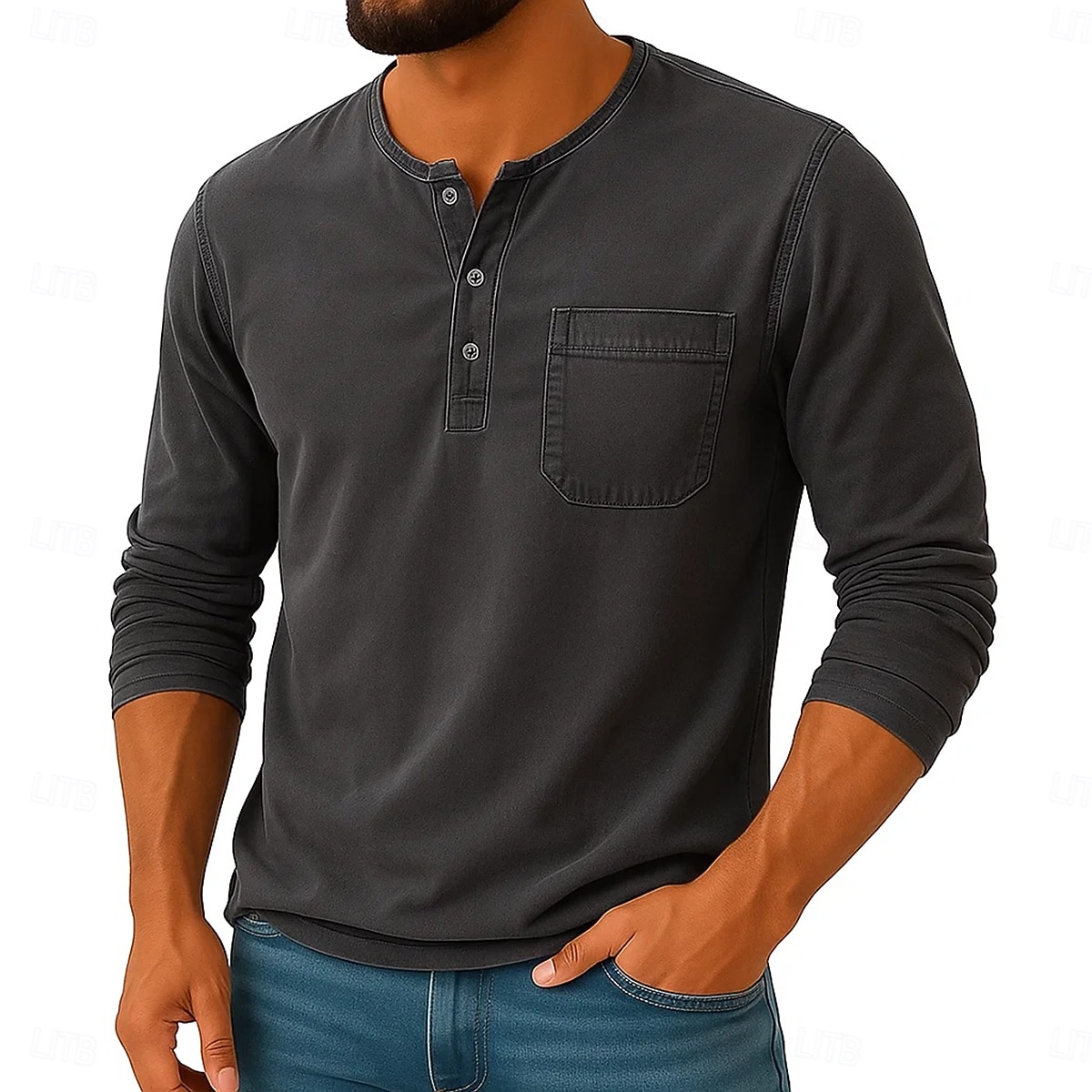 SoftFade™ Men's Henley Shirt T shirt Tee Long Sleeve Plain Vintage Retro Vintage Casual Printed Garment Dyed Faded Henley Casual Spring Fall Purple Henley T-Shirt 2026 - $31.99 –P5