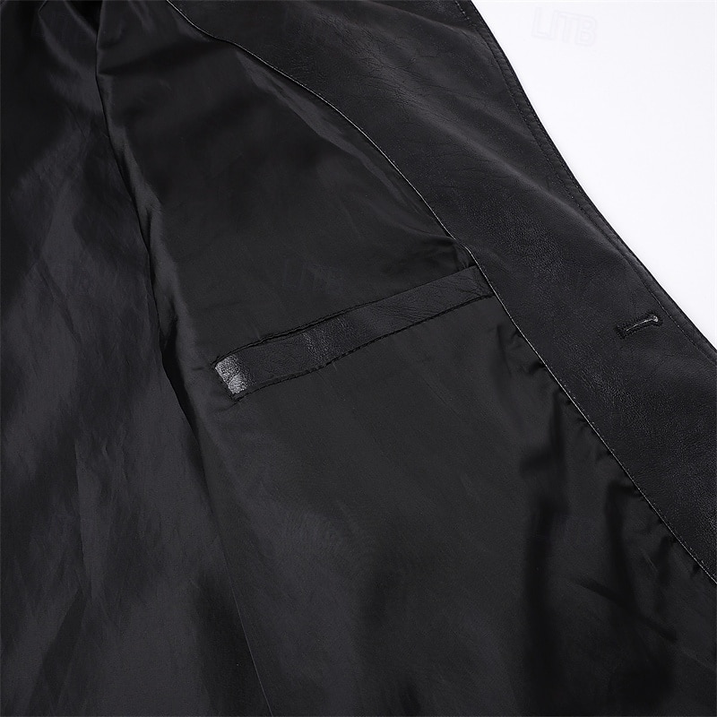 Herr Rock Trenchcoat Lång trenchcoat Semester Dagligen Vår Höst PU Läder Vindtät Ytterkläder Kläder Mode Klassisk Slät Ficka Kavajslag Enkelknäppt 2025 - $73.99 –P11