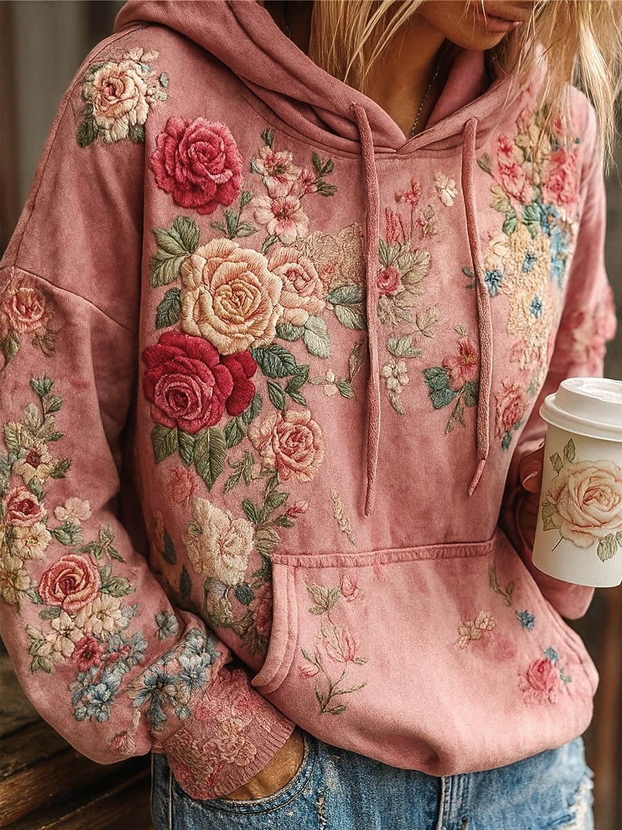 Felpa con cappuccio vintage boho 3D stampata per donna felpa patchwork felpa con cappuccio floreale felpa a maglione casual maniche lunghe cappuccio abbigliamento quotidiano da strada tasca frontale del 2025 a $26.99 –P4