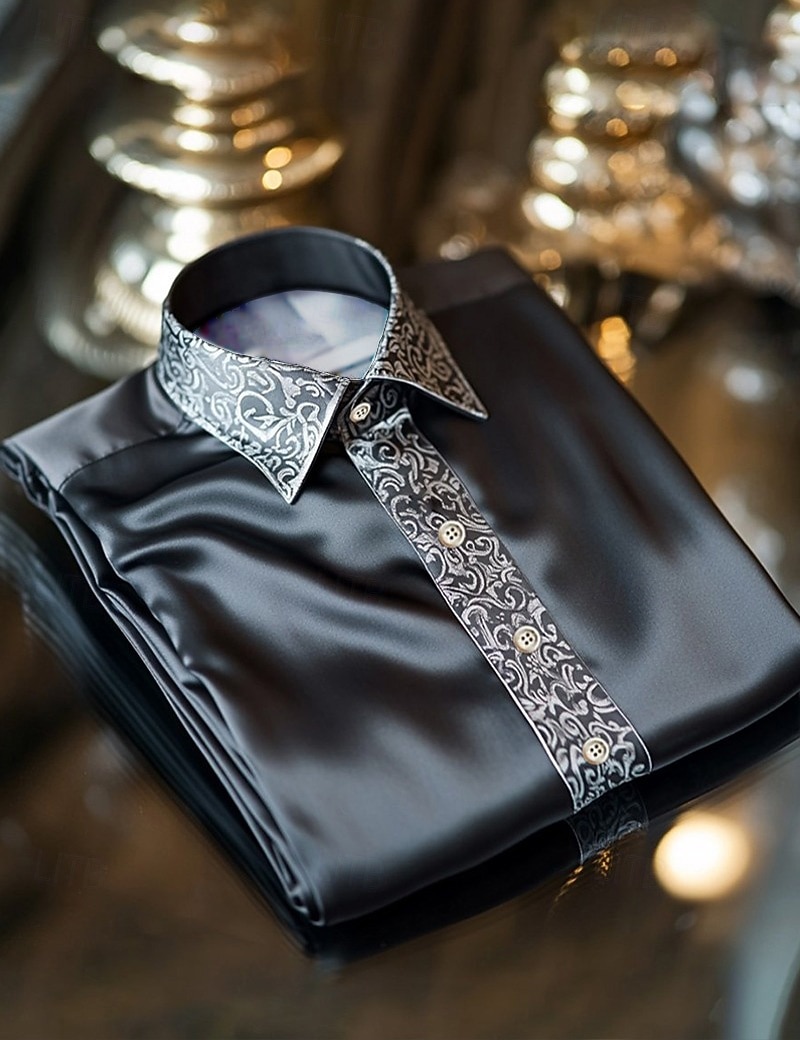 Hombre Camisa Camisa de raso Camisa para Vestido Camisa casual Abotonar la camisa camisa de baile Plano Boda Formal Negro Azul Real Dorado Manga Larga Diseño Primavera & Otoño Todas las Temporadas 2026 - $28.99 –P4