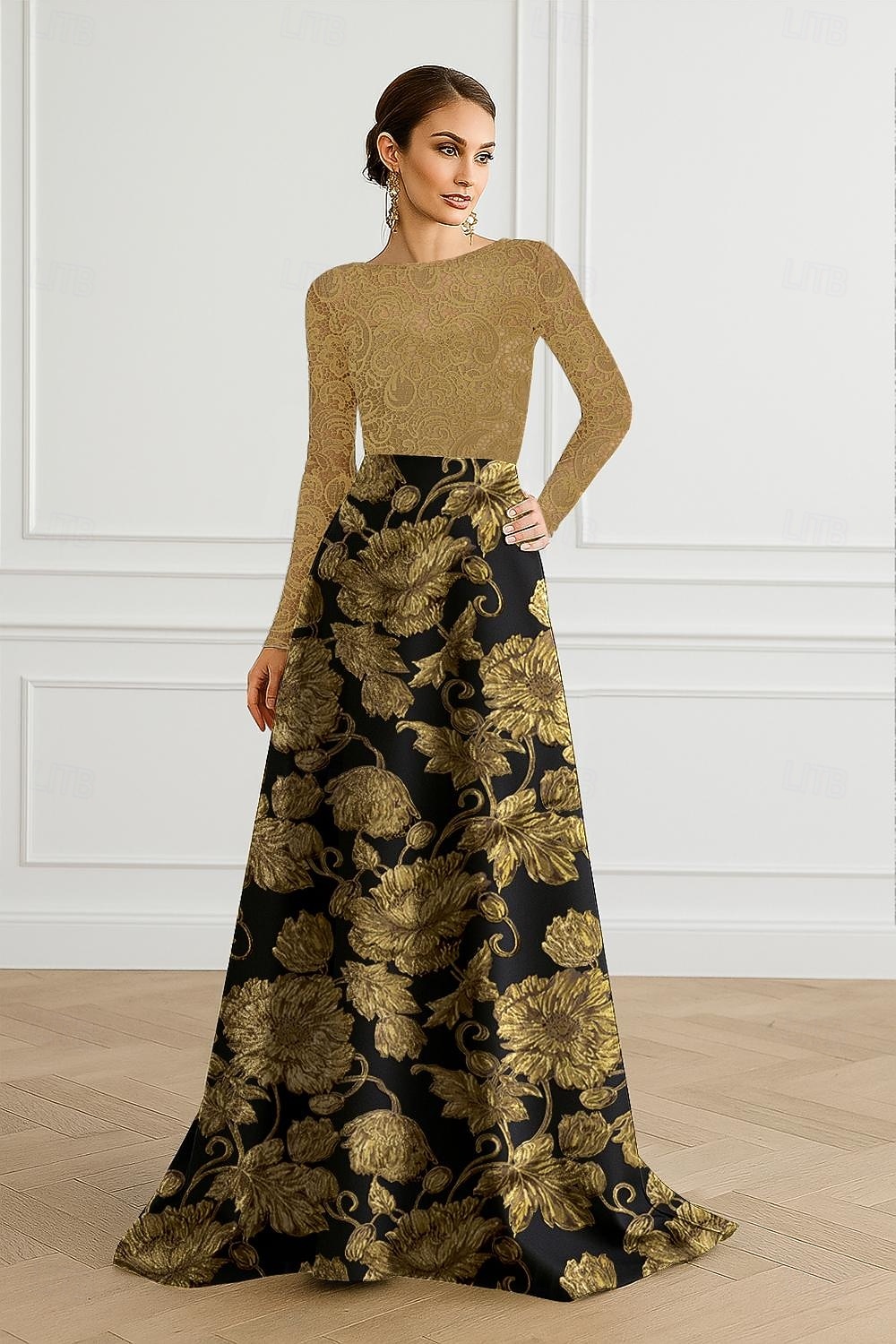 Linia -A Lungime Podea Rochii de bal Rochii de seara Rochie De Bal Rochie formală Elegant strălucitoare Stil Vedetă Manșon Lung Bateau Petrecere în grădină Nuntă Dantelă cu Imprimeu 2026 - $218.49 –P4