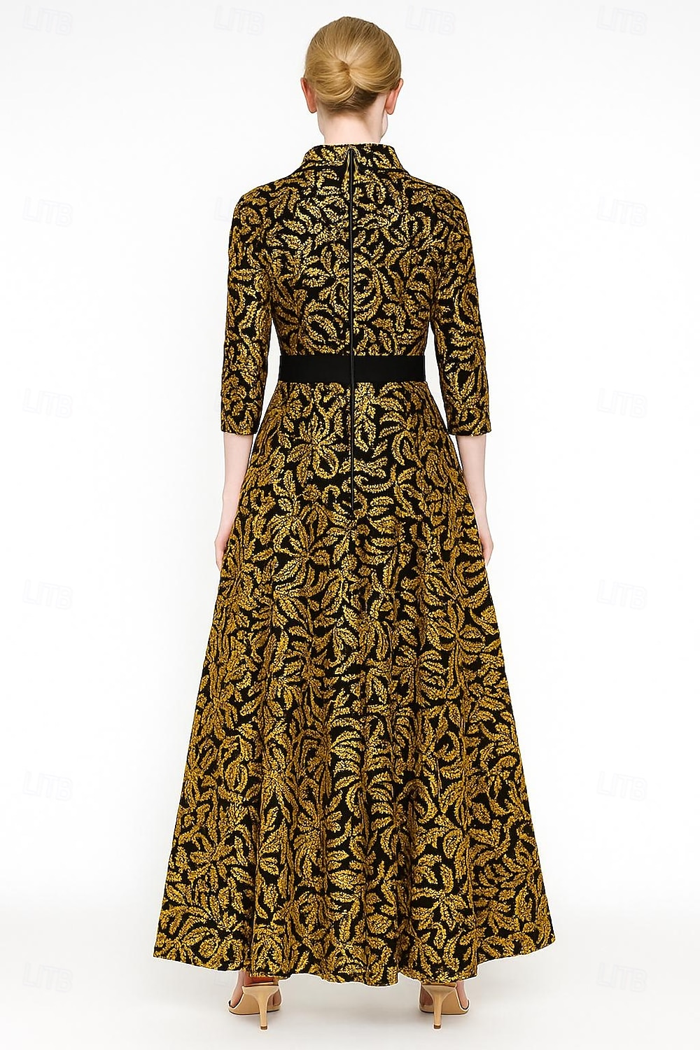 A-Linie Brautmutterkleid Elegant Bateau-Ausschnitt Bodenlang Paillettenbesetzt Langarm mit Spitze Schärpe / Band 2025 2025 - $164.99 –P2