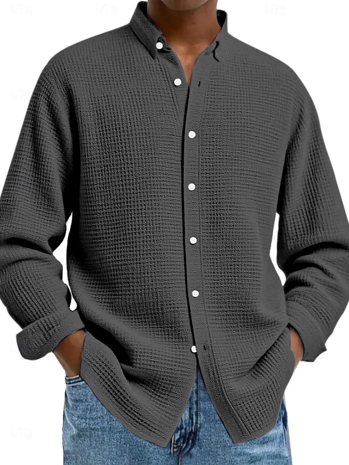 Herren Hemd Waffelhemd Freizeithemd Knopfhemd Schwarz Weiß Wein Marineblau Blau Langarm Einfach Revers Lässig Täglich Bekleidung Mode Streetwear 2025 - $23.99 –P2