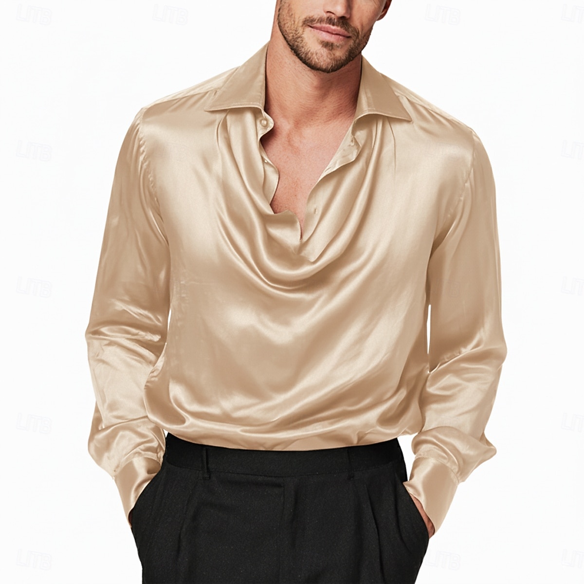 Per uomo Camicia Camicia in raso Camicia elegante Camicia casual Camicia con Bottoni Camicia da Ballo Semplice Formale Matrimonio Nero Bianco Vino Blu marino Manica Lunga Scollo a Cascata Tutte le del 2025 a $23.99 –P5