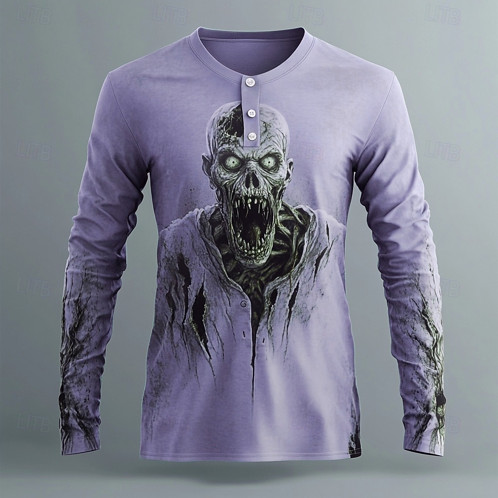Camicia Grafica Zombie da Uomo Henley Manica Lunga Fashion Carina Casual Giornaliero Vacanza Autunno Primavera  Autunno Verde Rosso Blu Viola Grigio Henley T-Shirt Henley del 2026 a $21.99 –P5