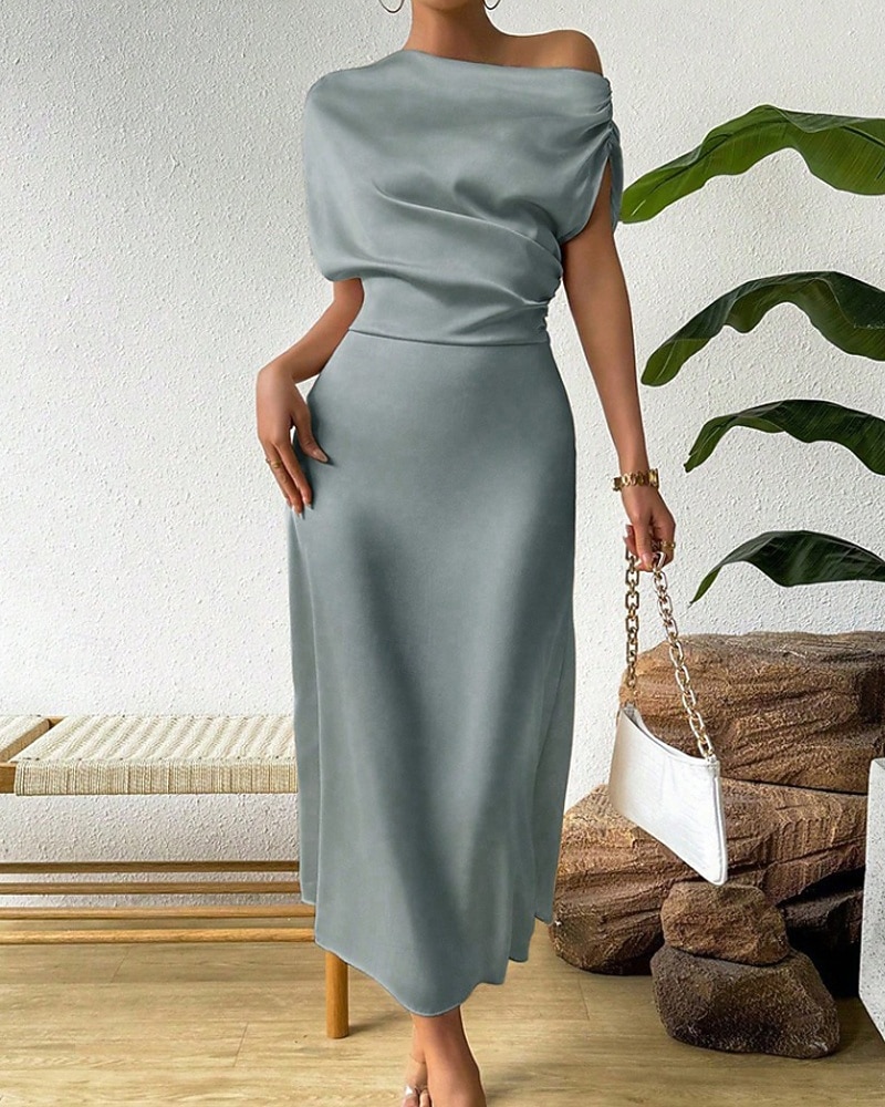 Women's Midi Dress Satin Dress Party Dress Cocktail Dress Elegant Fashion Modern Evening Party Party Special Occasion Regular Fit Plain Sleeveless Crew Neck Black Dusty Blue Green Summer Spring Fall 2026 - zł120.18 –P13