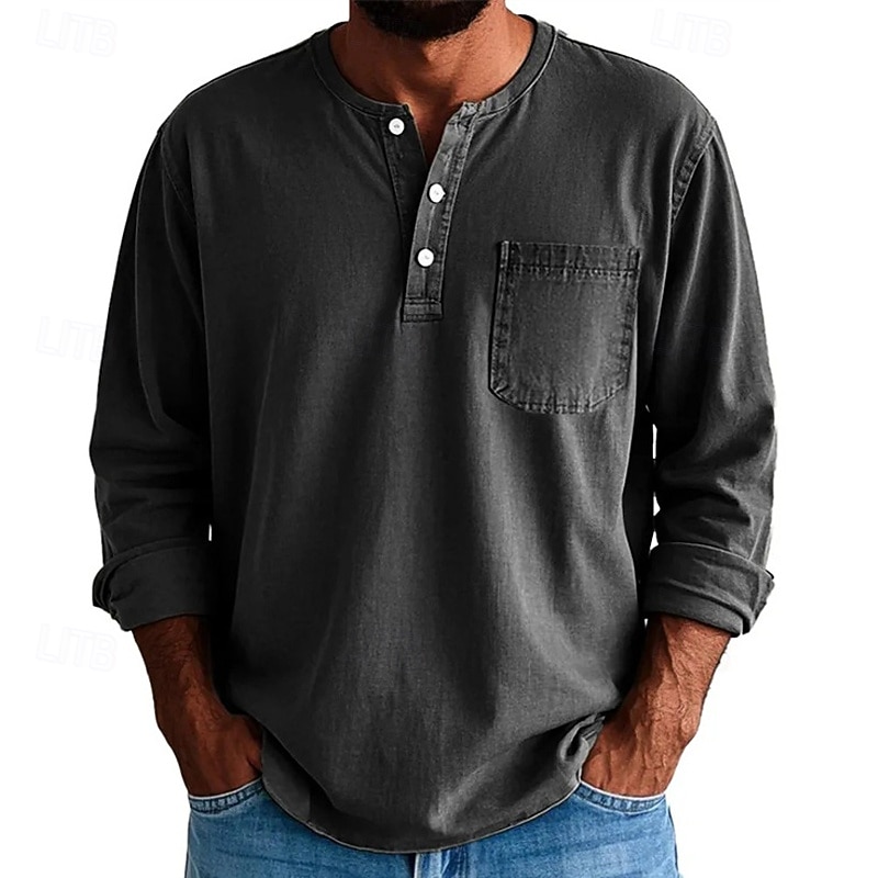 Pánské Tričko Tričko Henley Trička Tričko Top Dlouhý rukáv Henley Jaro Podzim Bez vzoru Módní Designové Základní Kapsy Dovolená ulice Jdeme ven Fialová Černá Žlutá Top tričko pro muže 2025 - $28.99 –P2