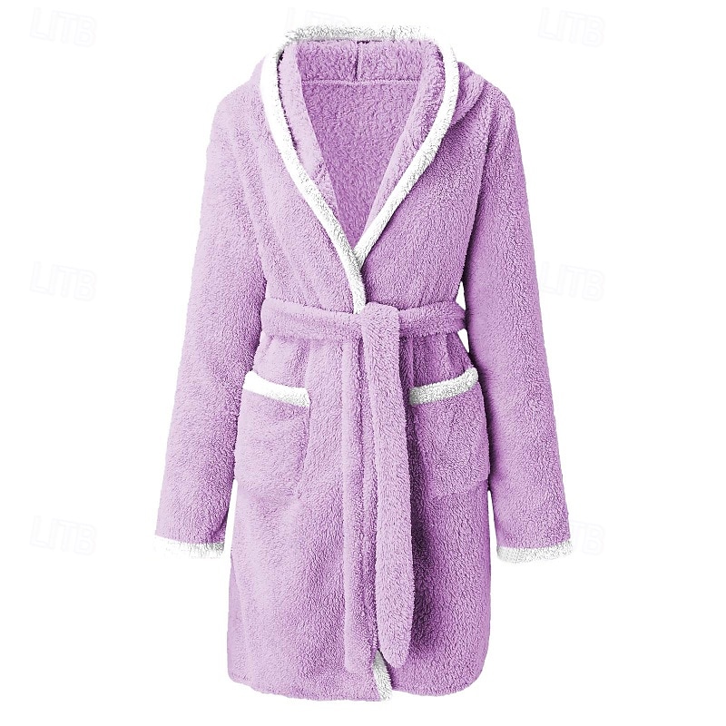 Dam Pyjamas Morgonrock Grundläggande Ledigt Lappverk Ficka Semester Hem Säng Långärmad Kavajslag Svart Rodnande Rosa Purpur Grå Ljusblå Höst Vinter Normal 2025 - $23.99 –P19