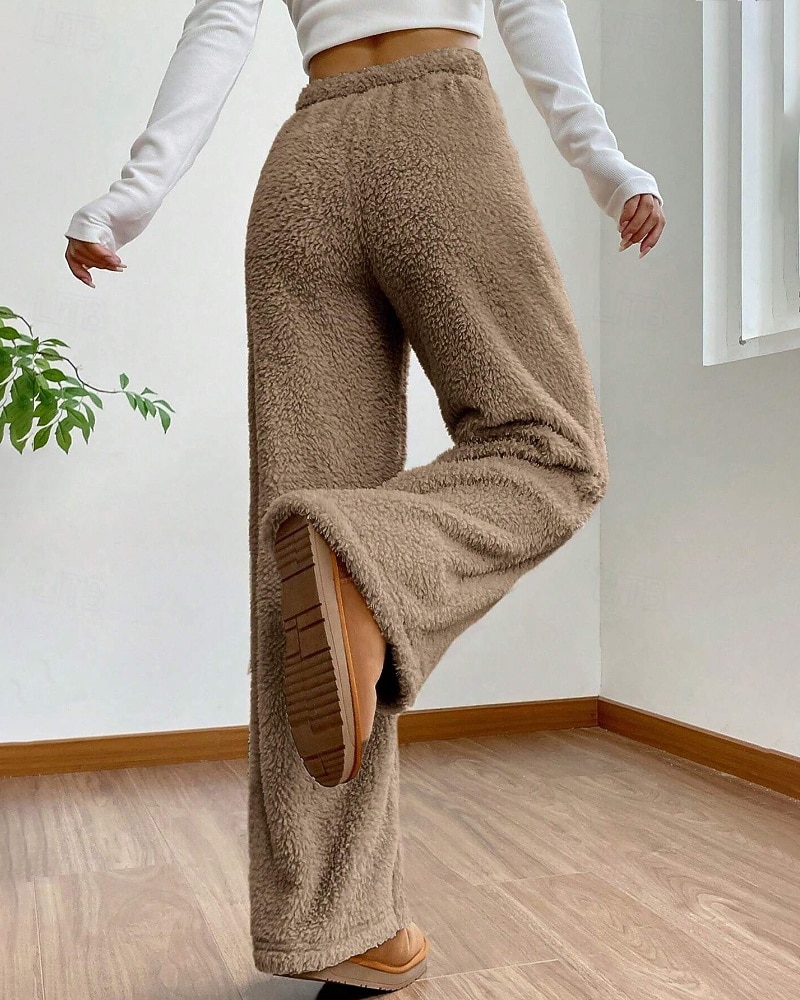 Femmes Jambe large Slacks Mode Occasionnel Longueur complète Taille Moyenne Uni Taille Élastique Chaleur Thermique Non Elastique Élastique Formel Vacances Rue Gris clair Gris foncé Chameau Gris Hiver de 2025 ? $26.99 –P8