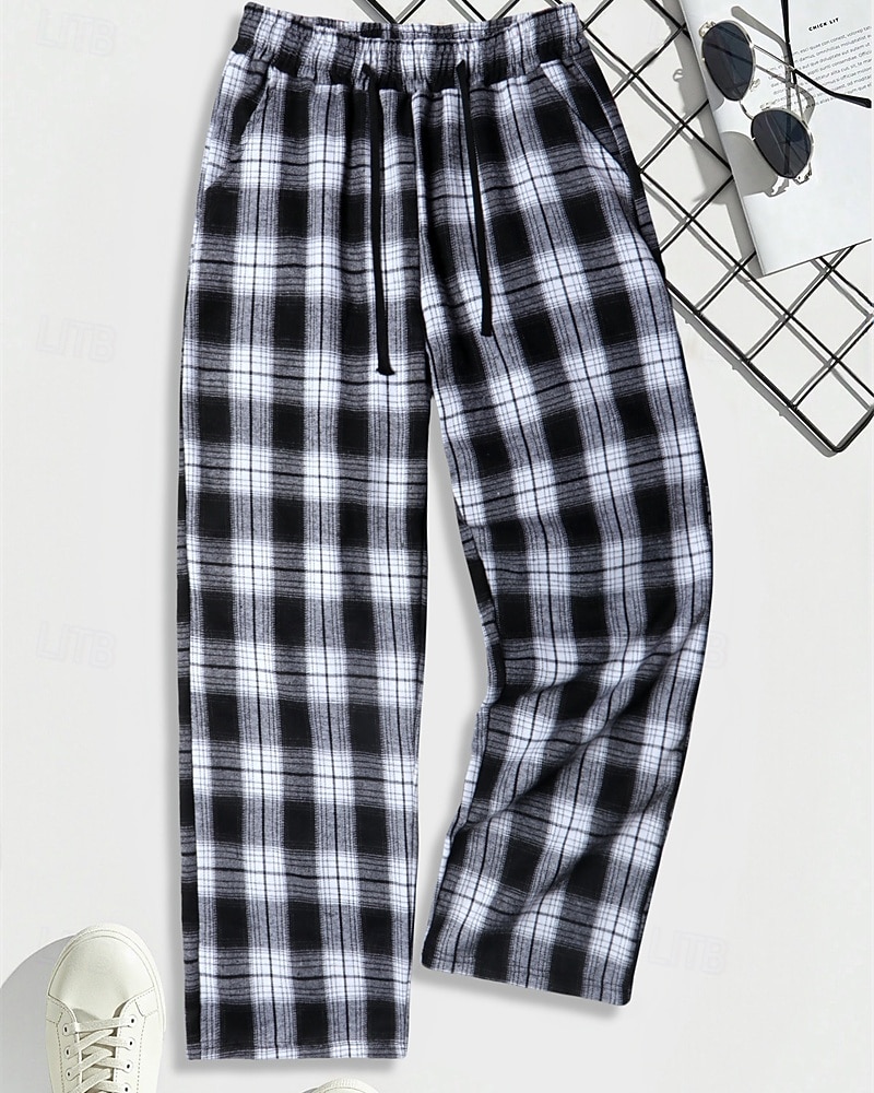 Herr Joggingbyxor Långbyxor Träningsbyxor med raka ben Snörning Ficka Elastisk midja Rutig Komfort Utomhussport Dagligen Mode Ledigt ArmyGreen Svart Microelastisk 2026 - $20.99 –P6