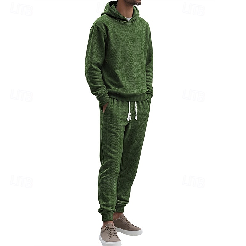 Homme Ensemble Survetement Ensemble de tenues Ensemble de sweats à capuche Sweat à Capuche Extérieur Quotidien Sports Jacquard Cordon de serrage Uni Noir Blanche Kaki Polyester Tenues de Sport Mode de 2025 ? $39.99 –P3