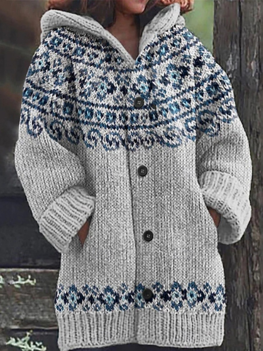 Γυναικεία Πουλόβερ Ζακέτα Κομψό Μοντέρνα Κομψό στυλ street Γεωμετρικό Ριγέ Με Κουκούλα Τσέπη Πλεκτό Στάμπα Μακρυμάνικο Κανονικά μπλουζάκια Πλέκω ΕΞΩΤΕΡΙΚΟΥ ΧΩΡΟΥ Καθημερινά Σαββατοκύριακο 2025 - $52.99 –P5