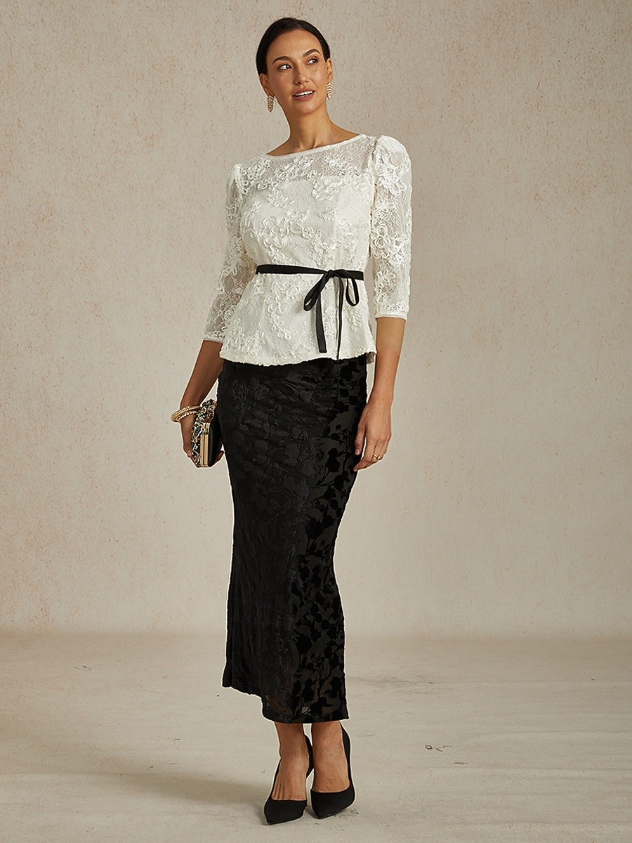 2026年 女性用 レーストップス フラワー グラフィック エレガント スタイリッシュ ボートネック レギュラートップス ホワイト 夏 春 秋  コレクション – $97.99 –P6