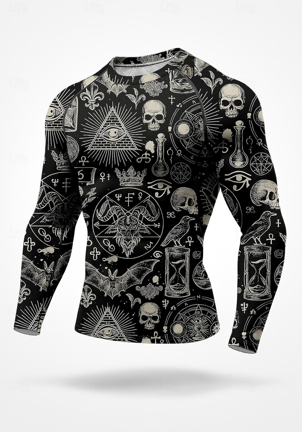 2025年 男性用 コンプレッション・シャツ ランニングＴシャツ 3Dプリント 長袖 ベース層 スカル 速乾性 ビデオ圧縮 パワーフレックス 吸汗性 ジムトレーニング アクティブトレーニング 運動 スポーツウェア アクティブウェア ブラック  コレクション – $18.99 –P1
