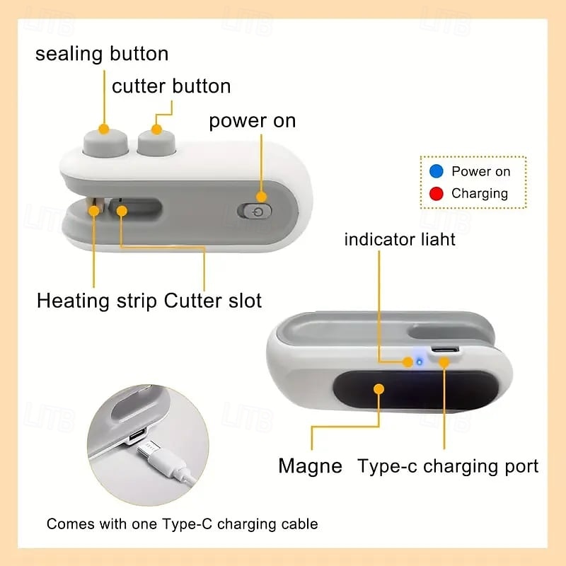 Mini Bag Sealer with Cutter and Magnet Portable Heat Sealing Machine for Snack, Chip, Cookie & Plastic Bags – Handheld Sealer with Magnetic Design, 16W Power, Includes Charging Cable 2025 - $10.99 –P4