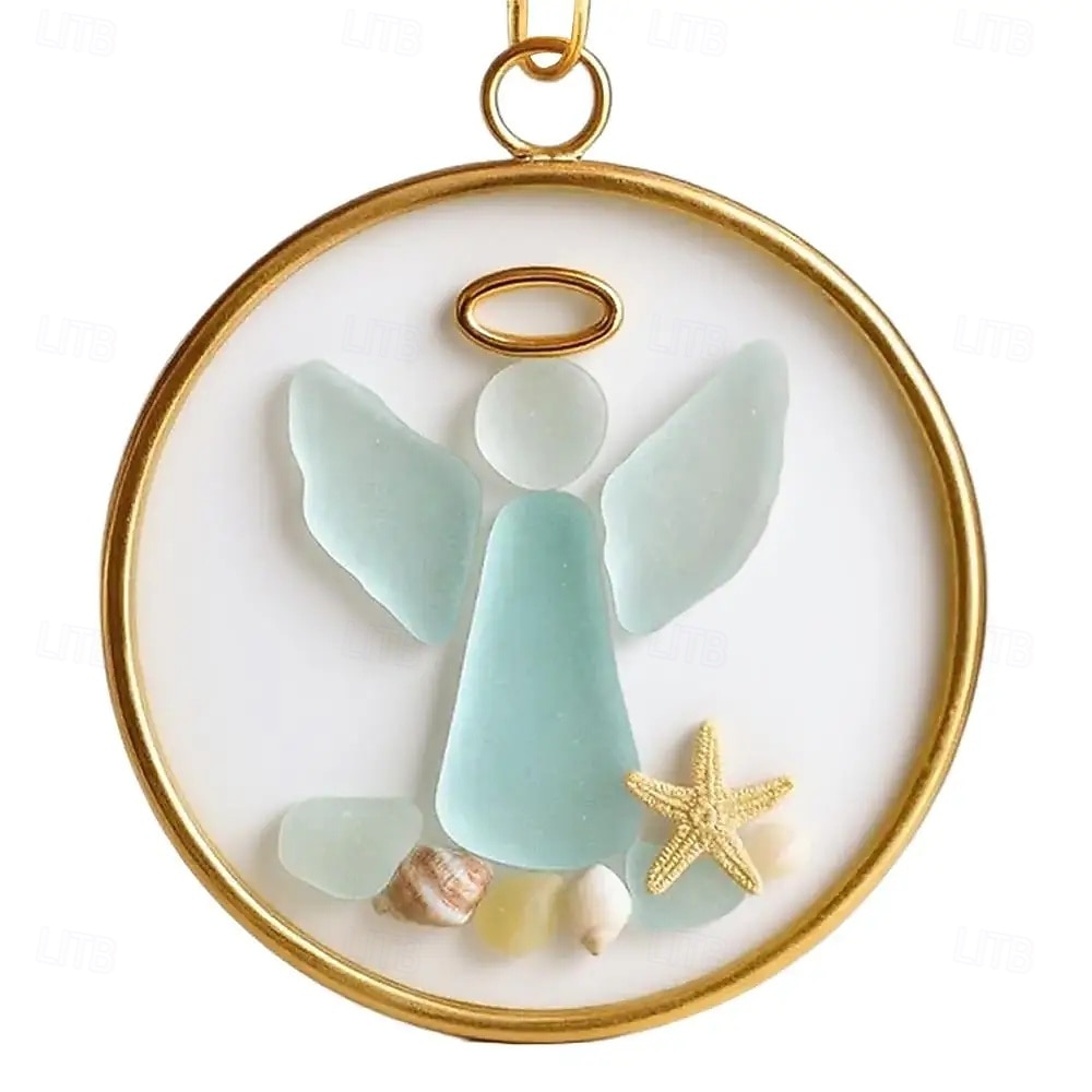 Rannikkoaiheinen joulukuusenkoriste - käsintehty 3D-akryylikoriste, jossa on miniatyyrimeritähtiä ja valkoista hiekkaa, syntymäkuusenkoriste, ihanteellinen lahjaksi jouluisiin perhejuhliin ja loma-asunnon sisustukseen 2025 - $13.49 –P13