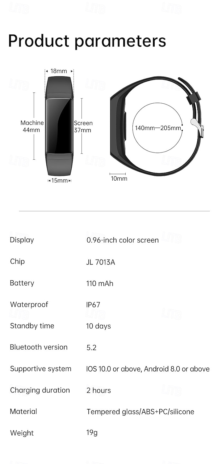 BK05 Smart Watch 0.96 inch Smart Band Fitness Bracelet Bluetooth Pedometer Call Reminder Fitness Tracker Compatible with Android iOS Unisex Long Standby Waterproof Media Control IP68 44mm Watch Case 2026 - $39.99 –P11