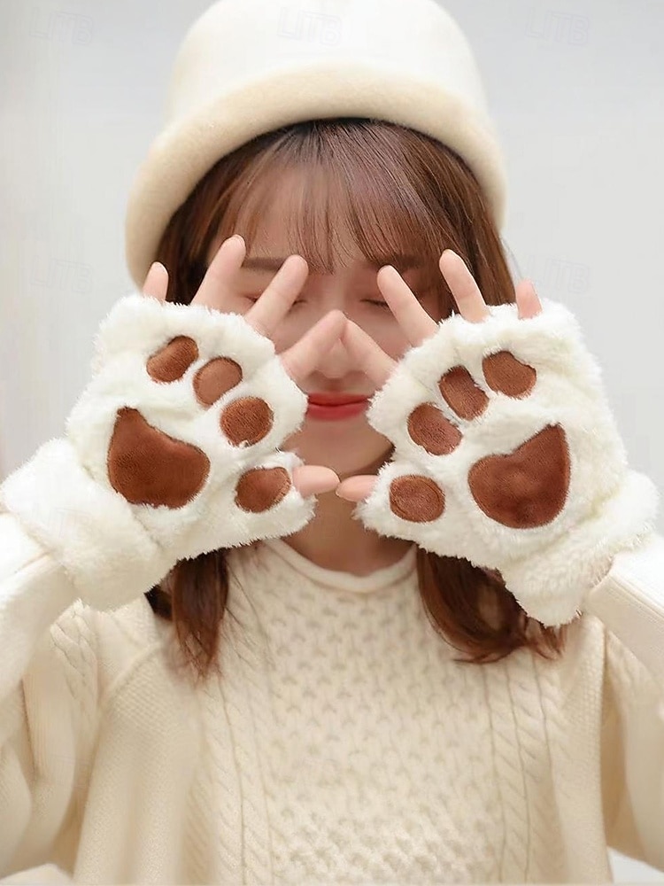 Luvas de pelúcia femininas com garras de gato – luvas fofas e peludas com garras de gato, luvas sem dedos quentes e macias para inverno, para cosplay, Halloween e uso diário de 2026 por $7.99 –P5