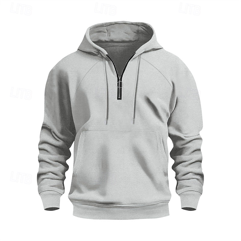 Voor heren Trui met capuchon Hoodie met kwartrits Abrikoos Zwart Marine Blauw Khaki Lichtgrijs Capuchon Effen Trekkoord Zak Kwart ritssluiting Sport & Outdoor Dagelijks Feestdagen Polyester 2026 - $16.99 –P5