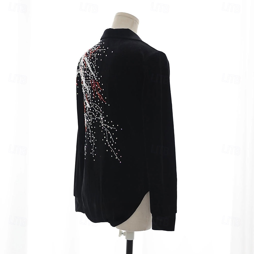 Top de patinaje artístico Hombre Chico Patinaje Sobre Hielo Tops Negro Retazos Licra Alta elasticidad Entrenamiento Competición Ropa de Patinaje Clásico Cristal / Strass Manga Larga Patinaje sobre 2026 - $338.09 –P3