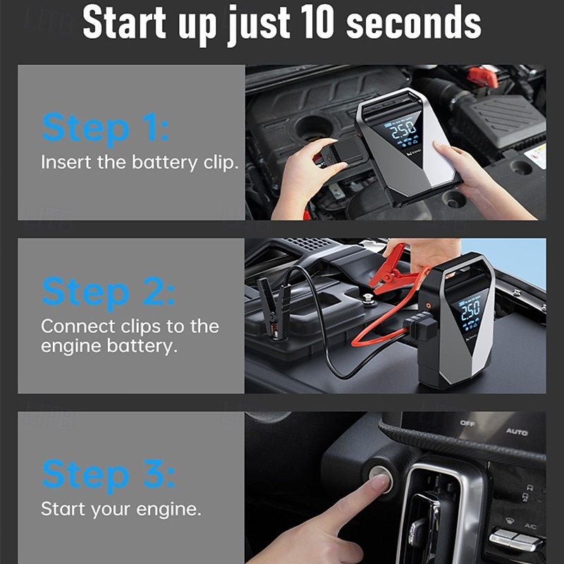 2026年 車用ジャンプスターター、オールインワン型インフレータブルポンプ、8000mAhポータブル充電器、自動始動装置、緊急用車バッテリースターター  コレクション – $134.99 –P7