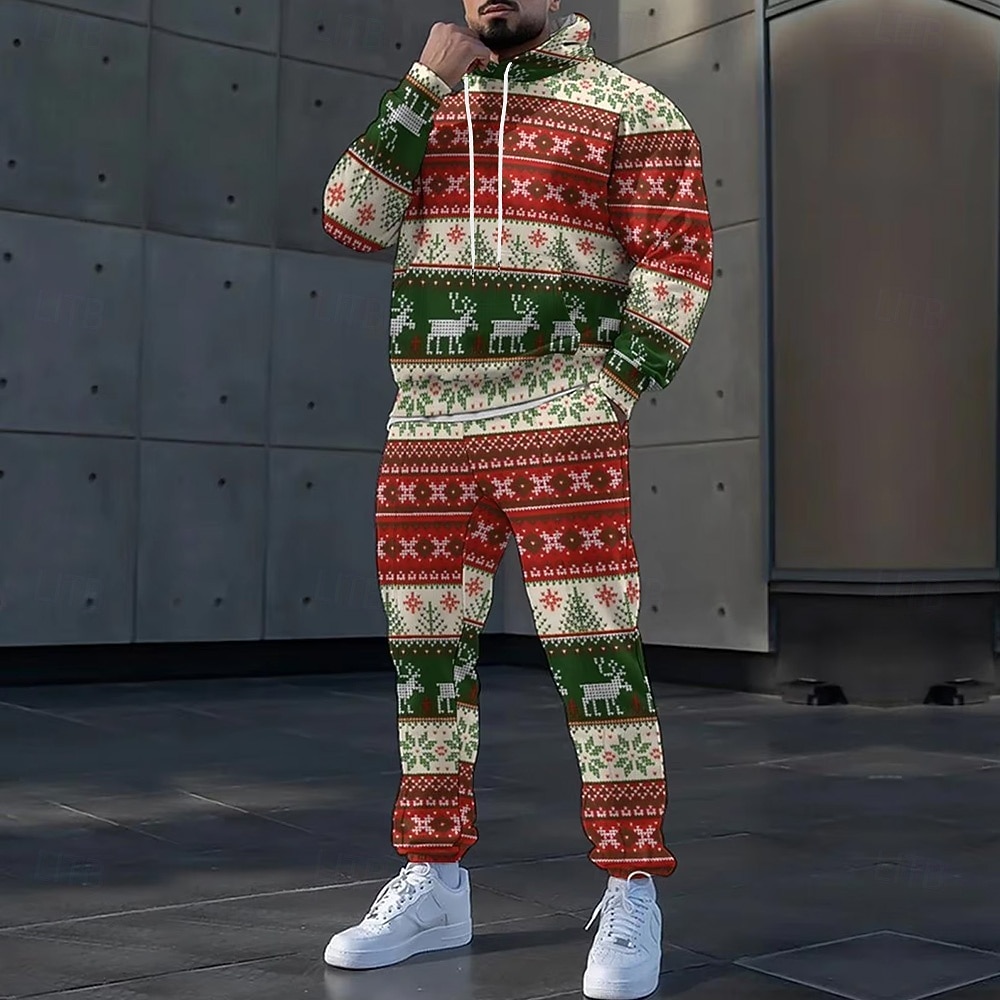 Navidad Hombre Cada Copos de nieve 2 piezas Conjuntos de sudaderas 3D Chándal Sudadera con capucha Manga Larga Pantalones largos Con Capucha Casual / Diario Ropa Deportiva Diario Festivos Impresión 3D 2025 - $46.99 –P3