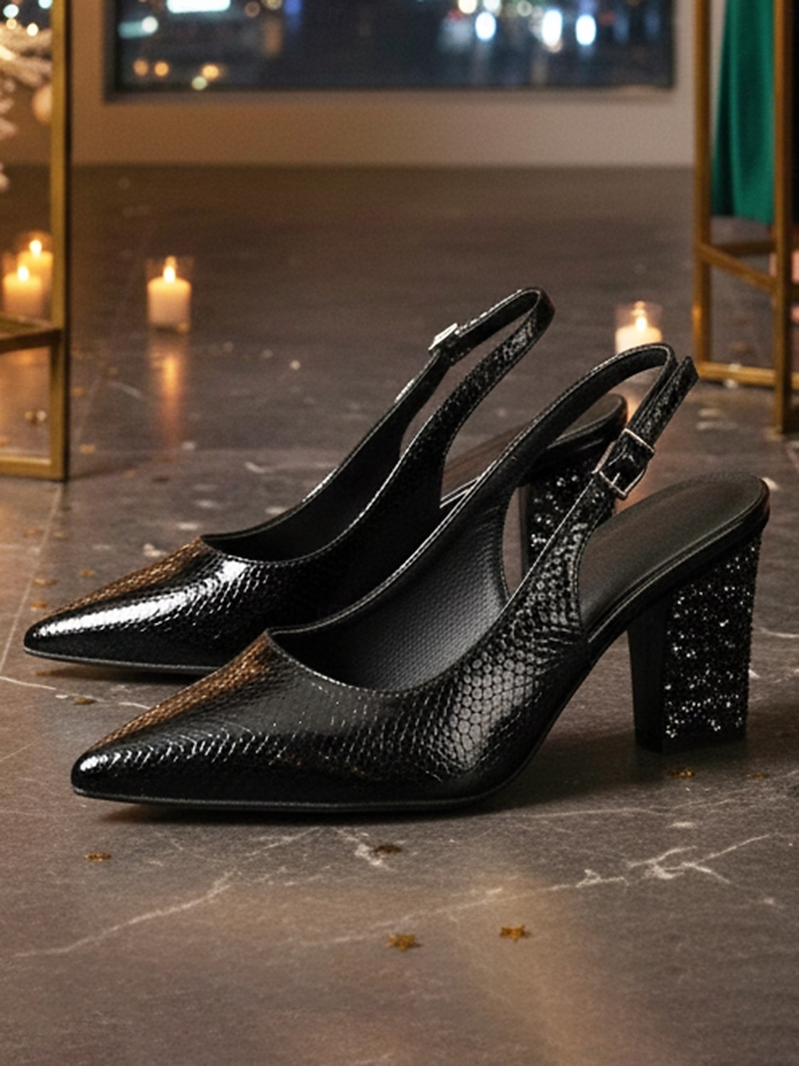 Γυναικείες χρυσές γόβες με slingback και μυτερή μύτη - λαμπερά παπούτσια για πάρτι για νυχτερινή ζωή &χριστουγεννιάτικες γιορτές 2026 - $34.99 –P6