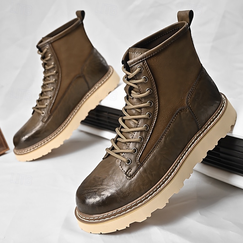 Bottes de combat à lacets en similicuir marron pour homme – chaussures de travail et de randonnée d'extérieur durables pour un usage quotidien et l'aventure de 2025 ? $54.99 –P8