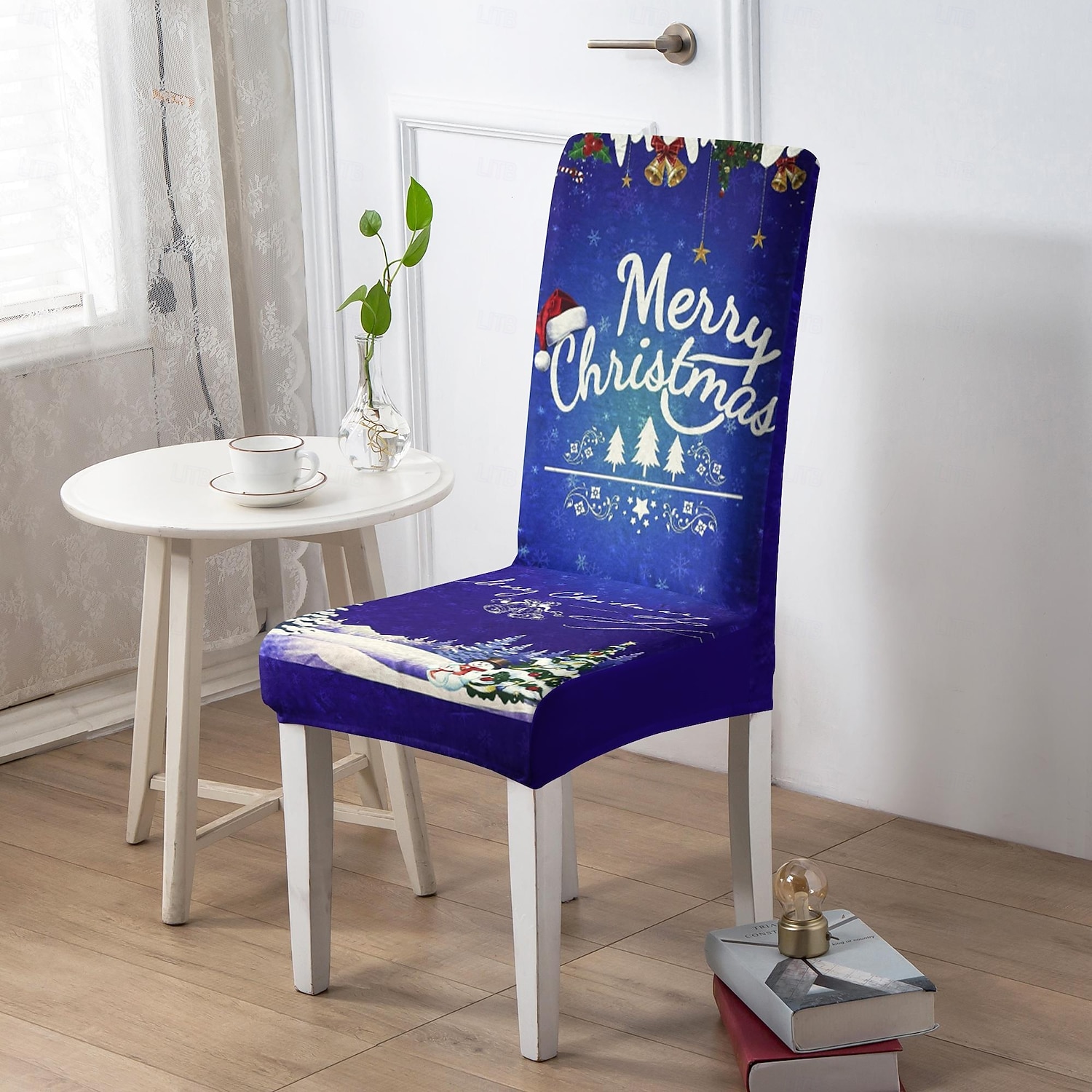 Funda para silla de comedor navideña, 1/2/4/6 piezas, funda para taburete, funda de poliéster con estampado geométrico, protector decorativo para silla navideña para el hogar 2025 - $10.99 –P4