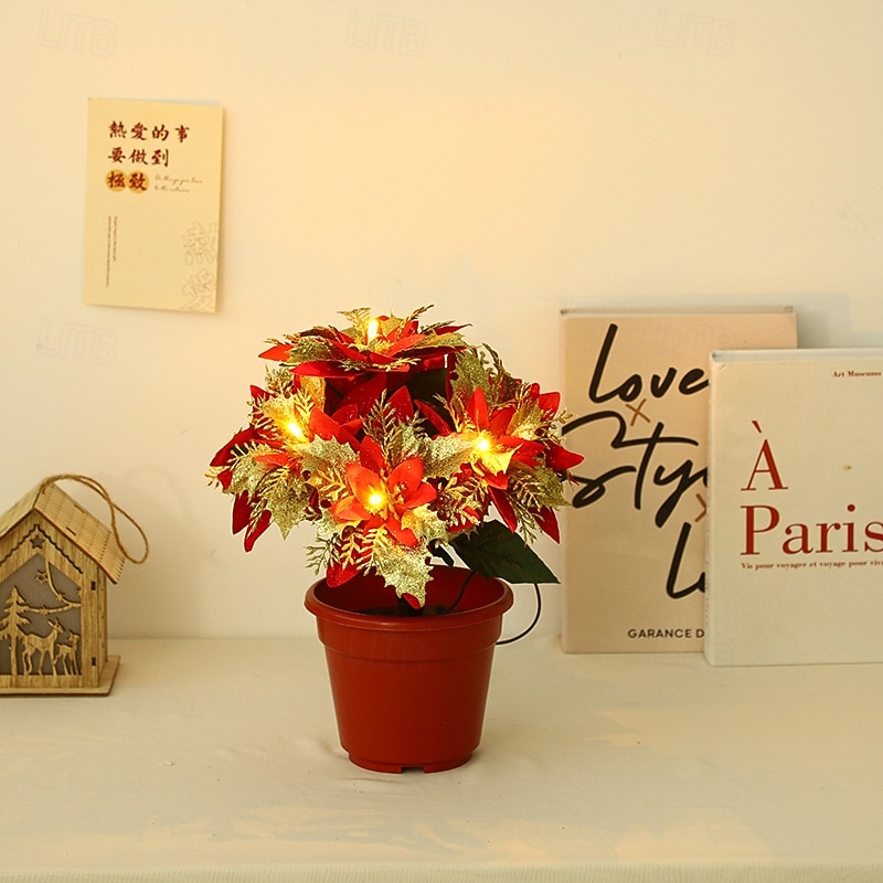 LED-es mikulásvirág virágok, műmikulásvirág növények, műmikulásvirág kompozíciók beltéri kültéri karácsonyi mikulásvirág virágok dekoráció karácsonyi ajándék 2026 - $31.69 –P5