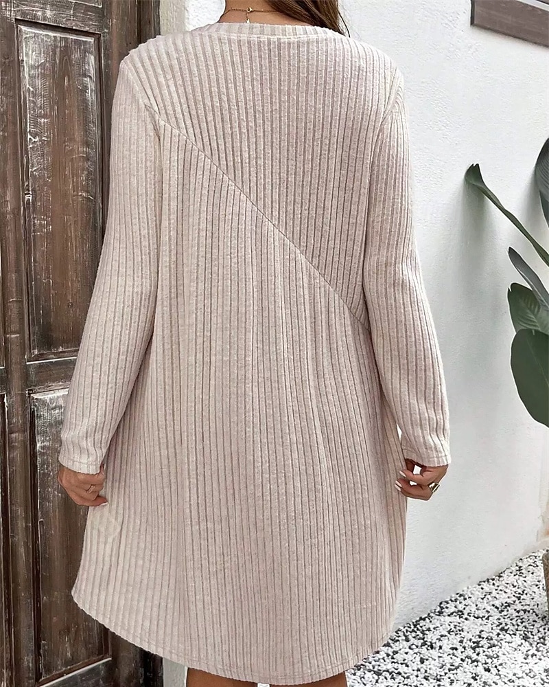 Dam Mini klänning Vardagsklänning Elegant Mode Modern Utomhus Dagligen Utekväll Normal Slät Långärmad Rund hals Aprikos Vår Höst 2025 - $35.99 –P6
