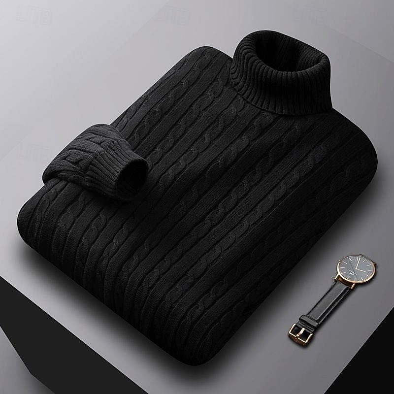 Hombre Pulóveres Suéter de punto Estriado Cable Tejer Tops regulares De Punto Ajustado Plano Cuello Alto Prendas de punto Moderno Casual Ropa Cotidiana Ropa Otoño Invierno Negro Blanco L XL 2XL 2026 - $34.99 –P6