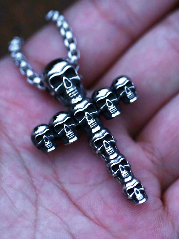 Collier croix tête de mort pour homme, pendentif gothique en alliage avec chaîne, bijou de style punk pour fête, cosplay et festival de 2025 ? $7.99 –P3