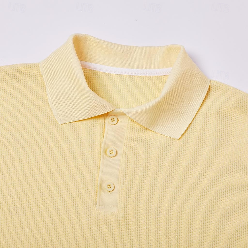 Men's Waffle Polo Shirts Golf Shirt Street Casual Lapel Long Sleeve Basic Modern Plain Textured Buttons Spring Fall All Seasons Regular Fit BlueGray Black White Yellow Red Grey Waffle Polo Shirts 2025 - $21.99 –P6