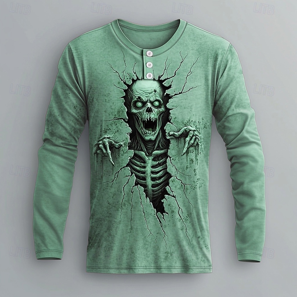 Ανδρικά Γραφική Ζόμπι Πουκάμισο Henley Μακρυμάνικο Μοντέρνα χαριτωμένο στυλ Καθημερινά Causal Αργίες Εξόδου Φθινόπωρο Άνοιξη & Χειμώνας Μπλε Απαλό Βυσσινί Πράσινο του τριφυλλιού Χακί Γκρίζο Χένλι 2026 - $21.99 –P4