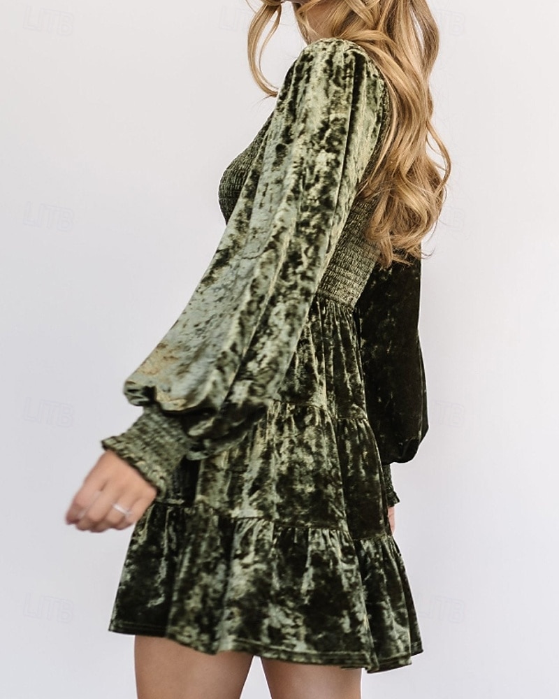 Pentru femei Rochie Mini Rochie de catifea Rochie de Cocktail Rochii Peplum Elegant Modă Modern Petrecere Serată Dată Fit regulat Simplu Manșon Lung Stil Nautic Negru Roșu Vin Verde Militar Maro 2025 - $36.99 –P4