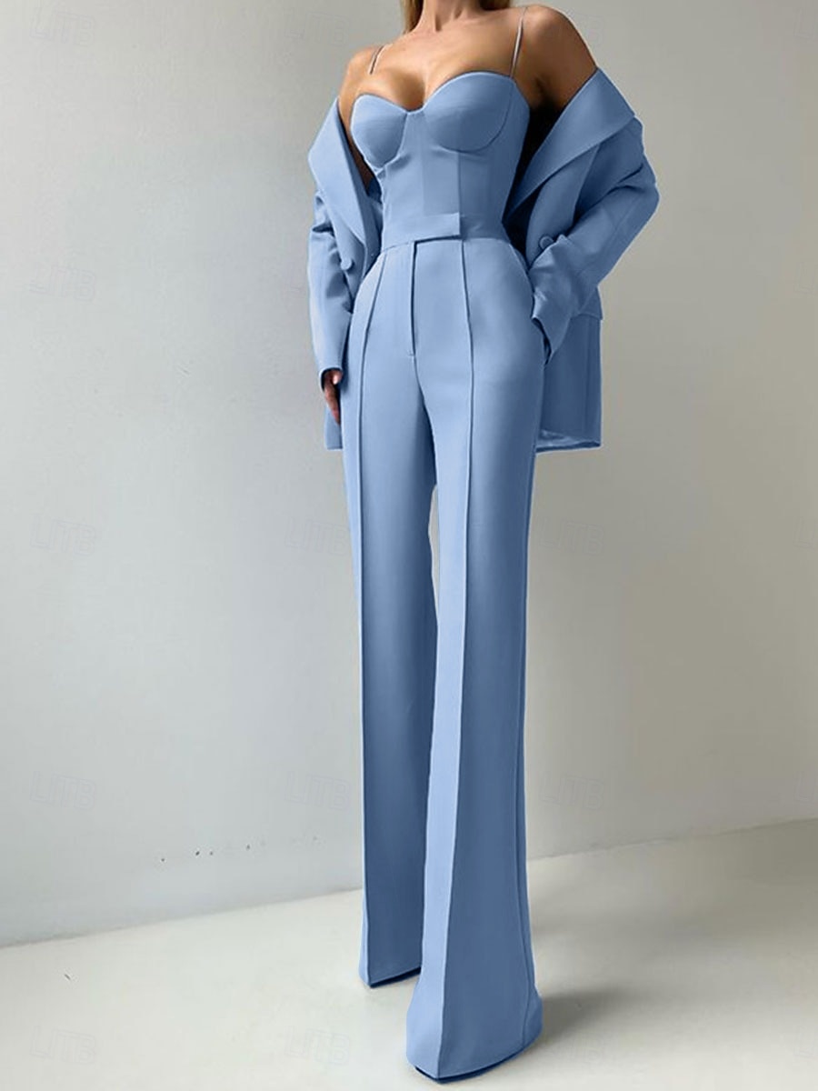 Damen 3-teilige Anzüge Formell Hochzeitsgast Formeller Abend Elegant Minimalistisch Langarm Knöchellänge Peak Revers Doppelreihig 2026 - $164.99 –P3