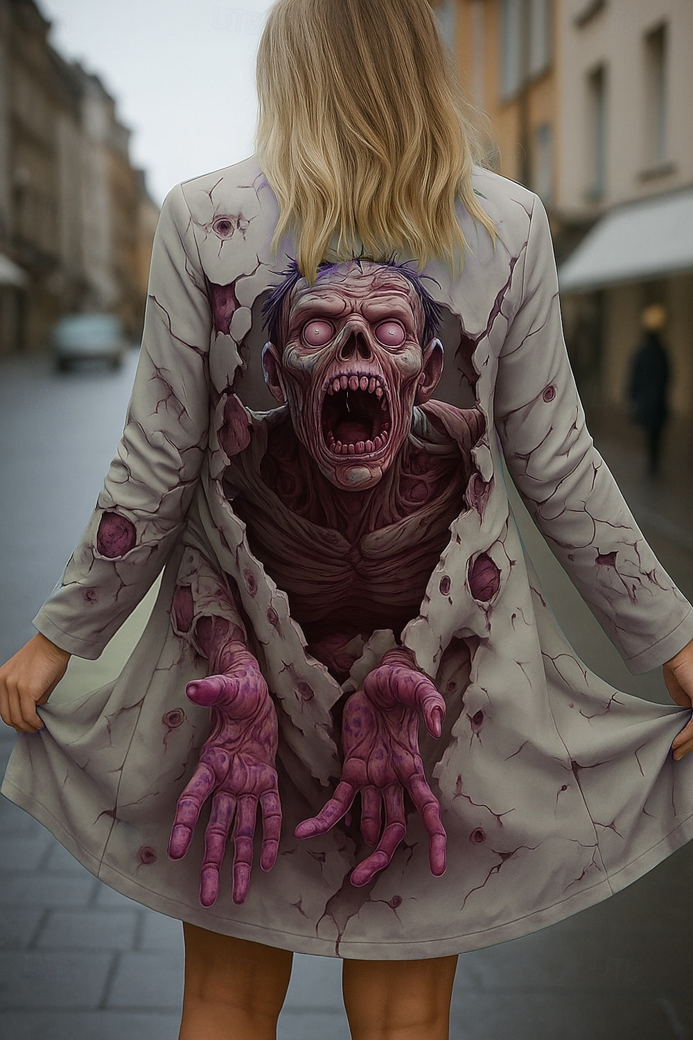 pelerine / pelerine pentru femei cu craniu de Halloween, uscare rapidă, tricotaje ușoare, active, exagerate, 3D, casual, lungi, fără guler, croială regulată, mâneci lungi, haine de exterior, verde 2025 - $23.99 –P3