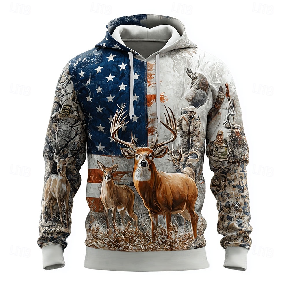 Men's Deer Hoodie Sweatshirt Fashion Classic Long Sleeve Crew Neck Outdoor Hunting White Brown Gray Gray 2 Drawstring Fall Winter Designer S M L XL XXL XXXL 2026 - $28.99 –P3