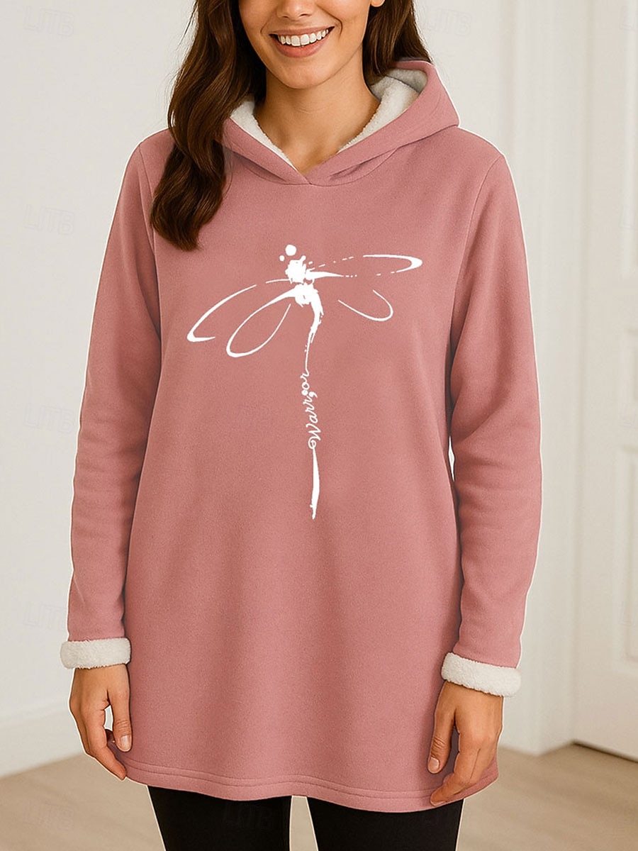Dame Pullover hettegenser-genser Grafisk Dyr Fritid Comfrt Langermet Med hette Lange topper Gate Hverdag Avslappet Trykt mønster Rosa Blå Grå Høst Vinter 2025 - $28.99 –P2