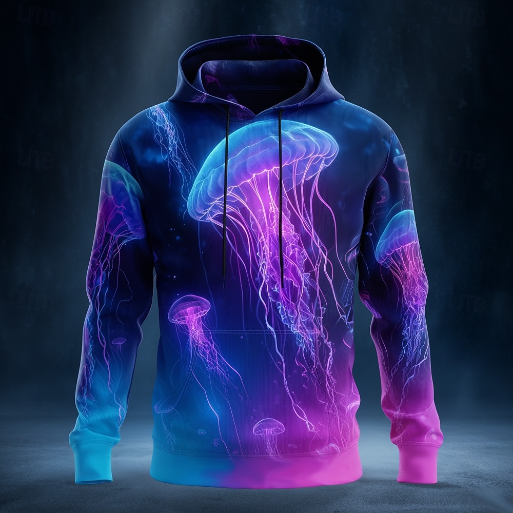 Voor heren Aurora Paddenstoel Trui met capuchon Sweatshirt Modieus Stoer 3D Lange mouw Strakke ronde hals Huis Streetwear Feest Paars 3 Paars Paars 2 Trekkoord Herfst Winter Ontwerper S M L XL XXL 2026 - $28.99 –P1