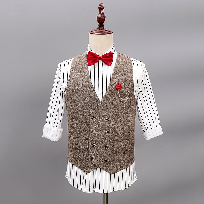 Herren Tweedweste Weste Formell Hochzeit Urlaub Täglich Vintage Mode Frühling Herbst Tasche Knöpfe Polyester Bequem Fischgrätenmuster Einreihig V Ausschnitt Revers Normale Passform Khaki Grau Weste 2026 - $45.99 –P5