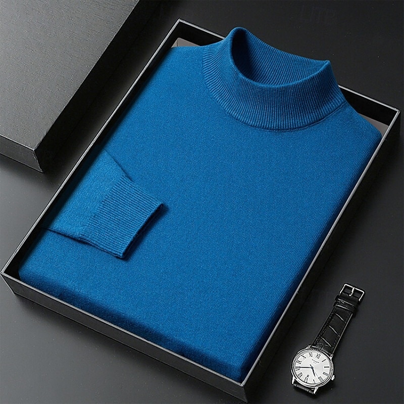 Men's Sweater Pullover Sweater Jumper Ribbed Knit Regular Tops Knitted Slim Fit Plain Turtleneck Knitwear Contemporary Casual Daily Wear Clothing Apparel Fall Camel Black M L XL 2026 - $26.99 –P6