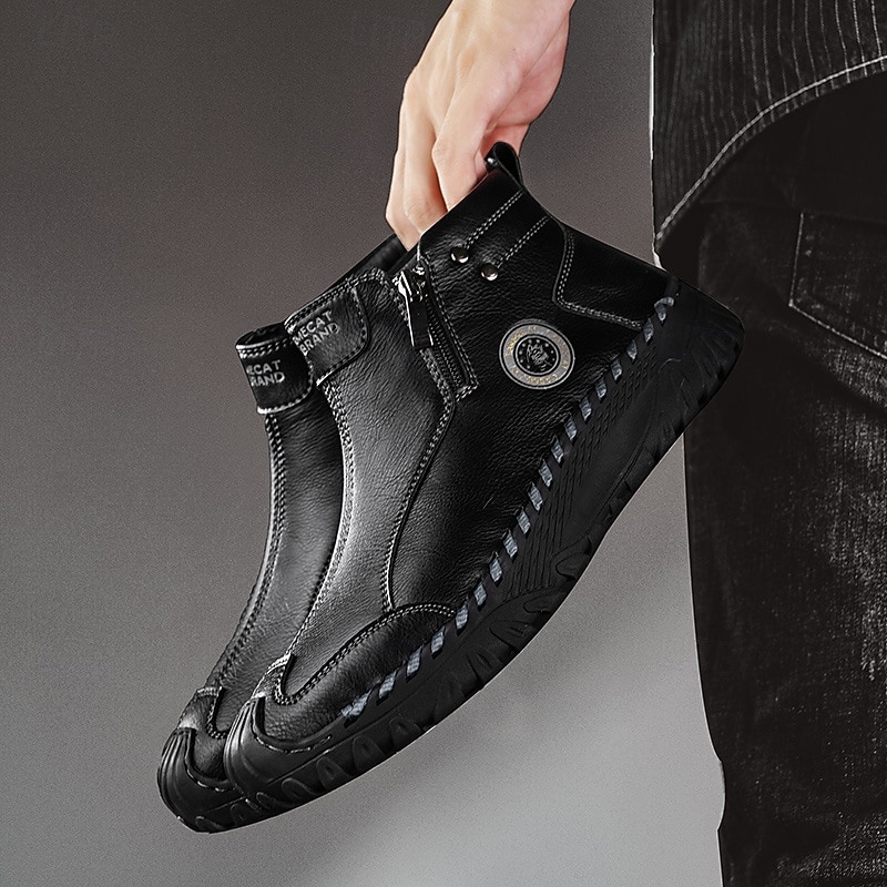 Homme Bottes Rétro Marche ancien Quotidien PU Confortable Bottes Mi-Mollet Mocassin Brun foncé Noir Gris Printemps Automne de 2025 ? $59.99 –P9