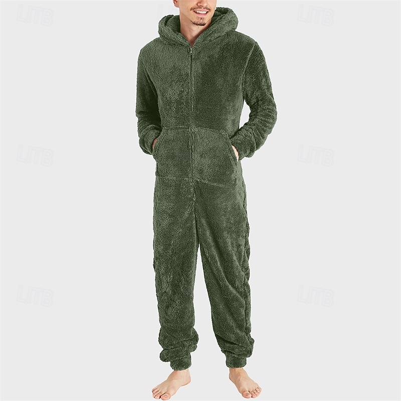 Men's Loungewear Bodysuits Sleepwear 1 PC Plain Warm Fashion Stylish Home Daily Bed Sherpa Polar Fleece Thermal Warm Comfort Soft Hoodie Long Sleeve Pocket Fall Winter Light Pink Black 2026 - $46.99 –P1