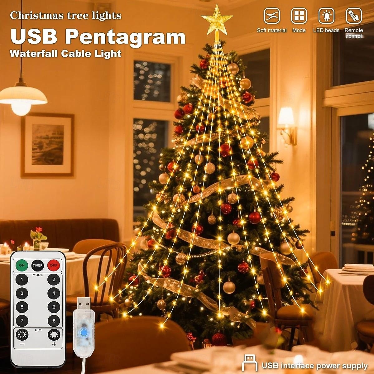 1 Pc 3M-288 Leds  Star String Lights Indoor and Outdoor Courtyard Wedding Festival Party Tree Lights 8 Function Timer Remote Control USB Power Supply 2026 - $21.99 –P13