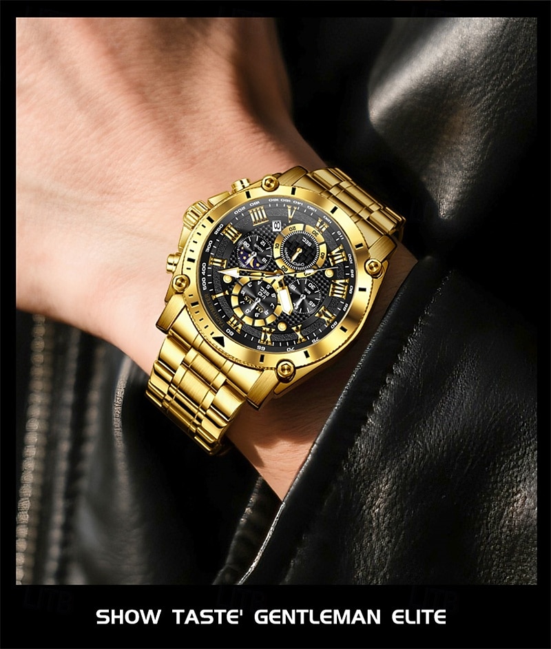 The New Olevs Men'S Steel Band Business Watch Moon Phase Luminous Calendar Chronograph 24-Hour Indication Quartz Watch Is A Fashionable Casual And Versatile Waterproof Sports Wristwatch 2025 - $32.99 –P11