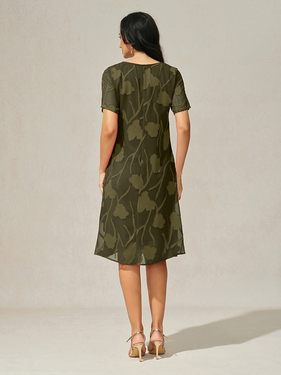 Women's Knee Length Dress Chiffon Dress Elegant Casual Loose Fit Floral  Short Sleeve Crew Neck Olive Summer 2026 - $25.99